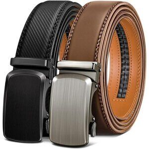 BULLIANT Mens Ratchet Belts 2 Pack Adjustable Leather Dress Casual Cut to Fit